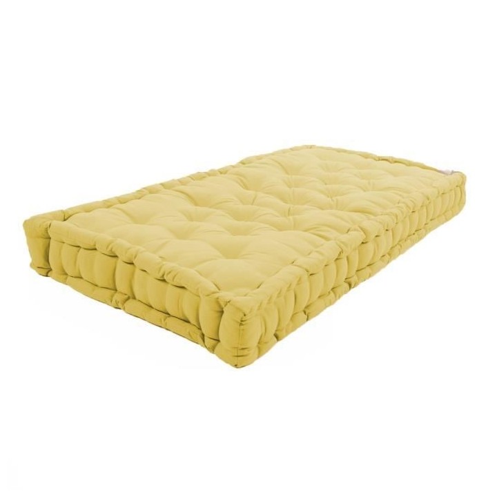 COTTON WOOD Coussin de palette 100 % Coton uni - 60x120x10 cm - Jaune
