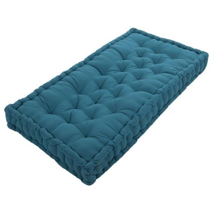 COTTON WOOD Coussin de palette 100 % Coton uni - 60x120x10 cm - Bleu c