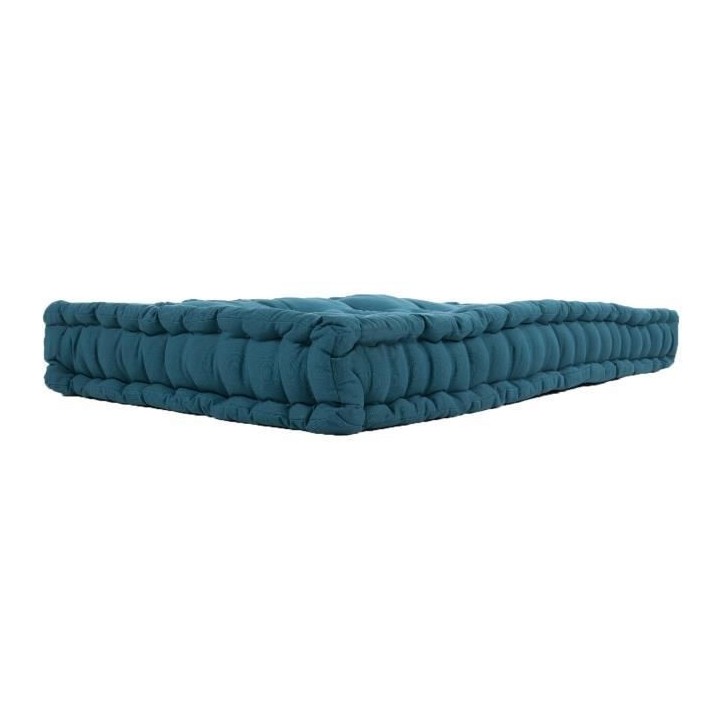 COTTON WOOD Coussin de palette 100 % Coton uni - 60x120x10 cm - Bleu c