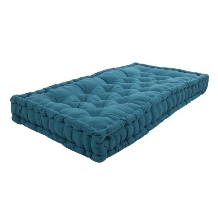 COTTON WOOD Coussin de palette 100 % Coton uni - 60x120x10 cm - Bleu c