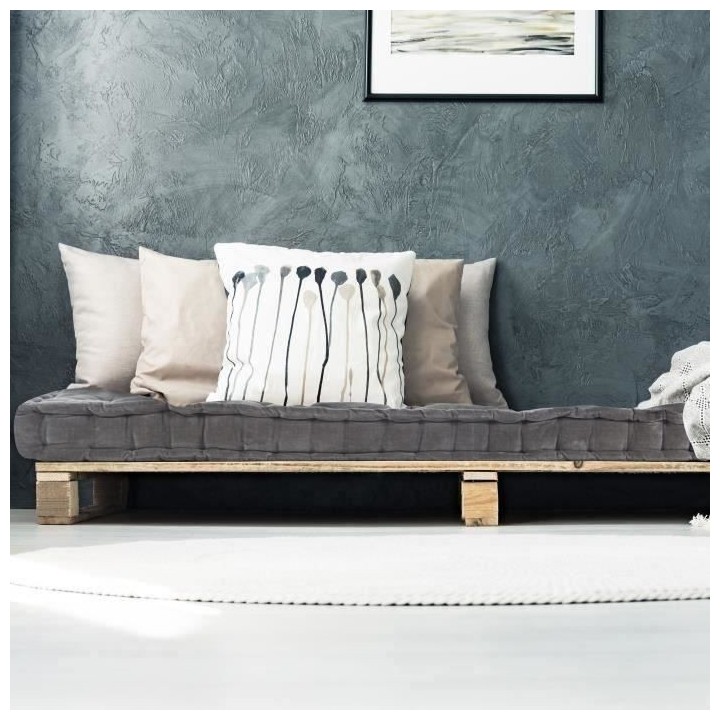 COTTON WOOD Coussin de palette - Gris anthracite - Velours - 60 x 120