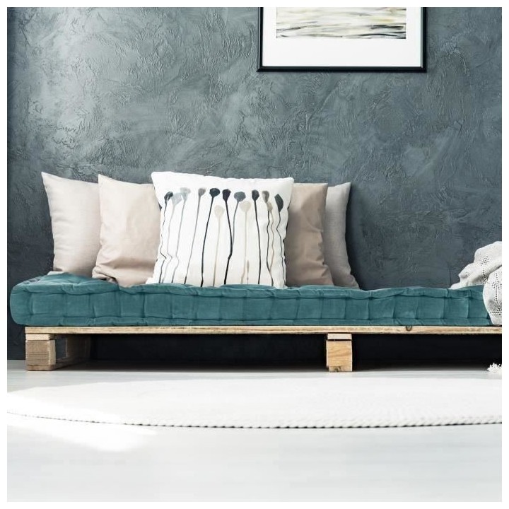 COTTON WOOD Coussin de palette - Bleu canard - Velours - 60 x 120 x 10