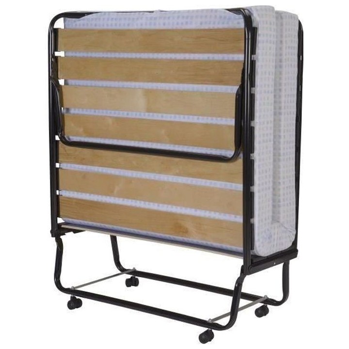 SEDAC Lit d'appoint pliant 17 lattes 90x190cm + Matelas mousse 10 cm