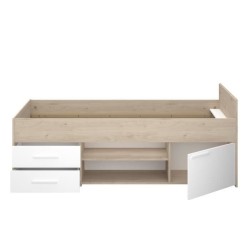 PARISOT LIAM - Lit enfant avec rangement - Décor chene jackson et blanc - L204 cm x l95 x H79 cm