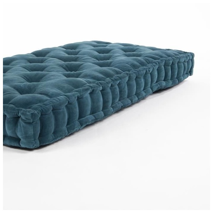 COTTON WOOD Coussin de palette - Bleu canard - Velours - 60 x 120 x 10