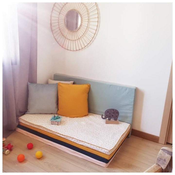 COTTON WOOD Futon Mousse déhoussable imprimé envol - 60 x 120 x 4 cm