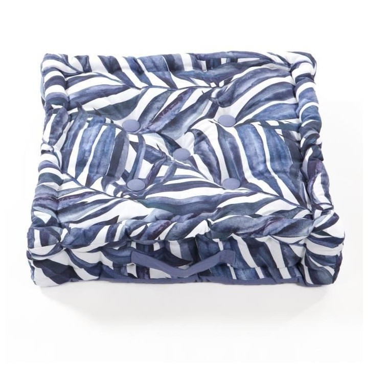 COTTON WOOD Coussin de sol coton imprimé - Blue Palm - 40 x 40 x 10 c