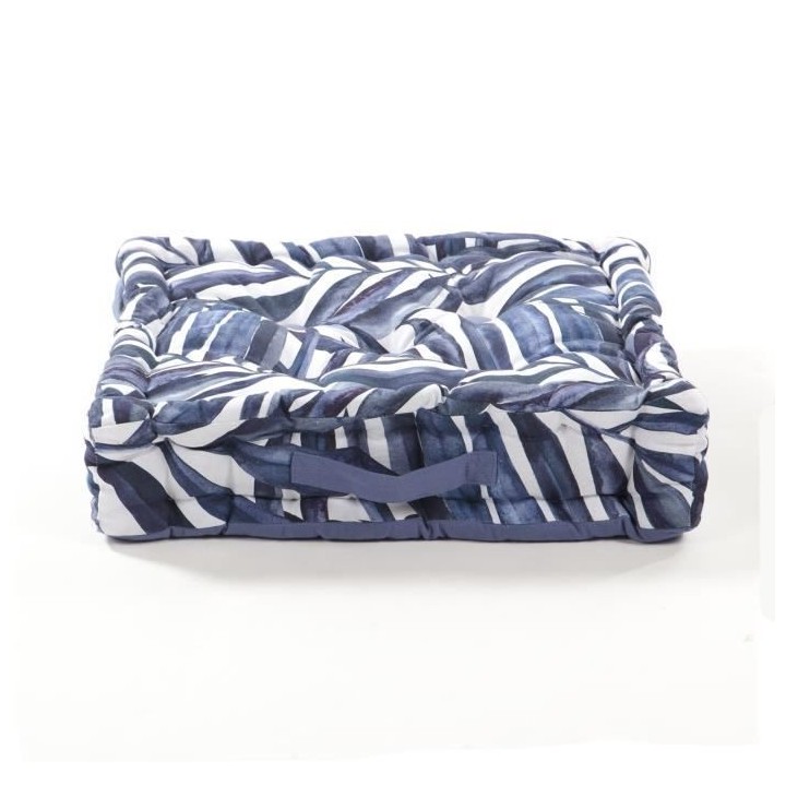 COTTON WOOD Coussin de sol coton imprimé - Blue Palm - 40 x 40 x 10 c