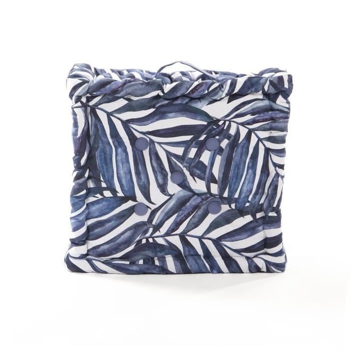 COTTON WOOD Coussin de sol coton imprimé - Blue Palm - 40 x 40 x 10 c