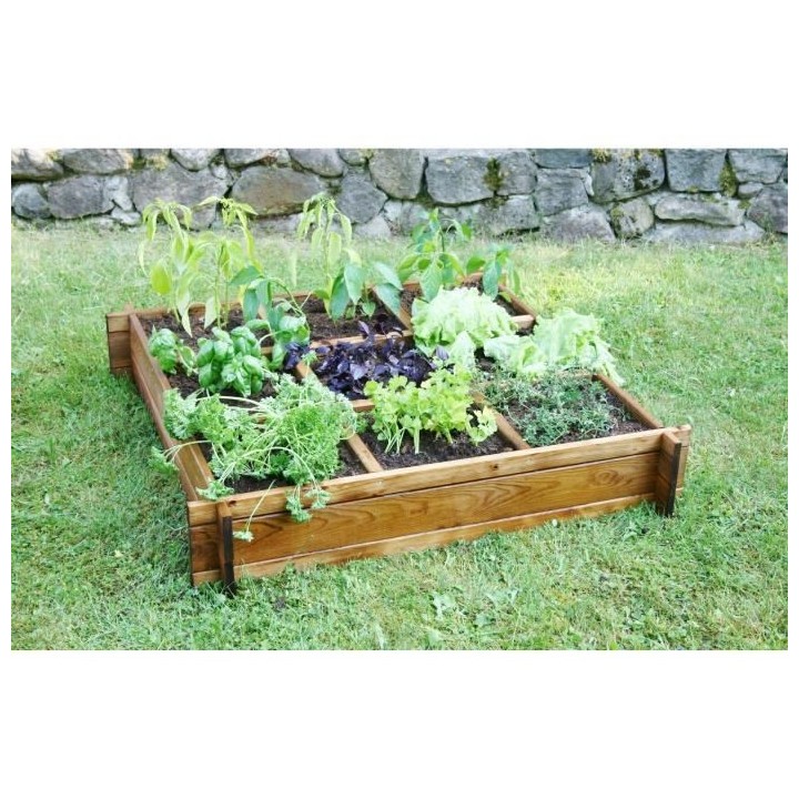 EKJU - Carré potager en pin du Nord de l'Europe - 100 x 100 x H 20 cm