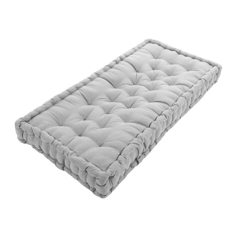 COTTON WOOD Coussin de palette uni - 100% coton - 60 x 120 x 10 cm - Gris clair