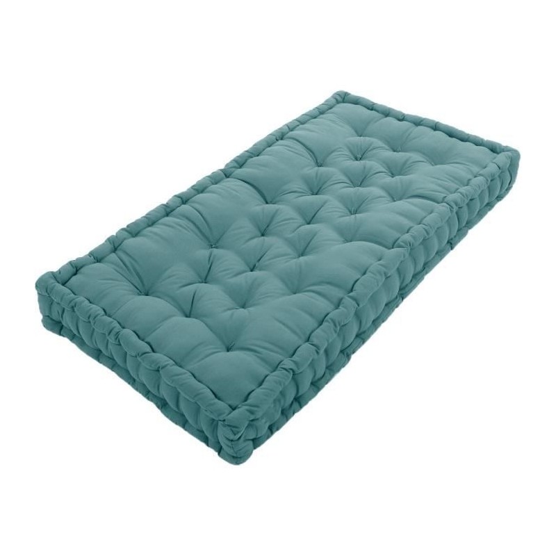 COTTON WOOD Coussin de palette uni - 100% coton - 60 x 120 x 10 cm - Bleu minéral