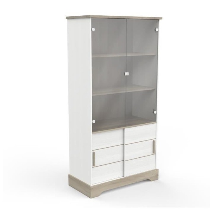 Séjour complet COTTAGE : buffet 3 tiroirs, vitrine 4 portes, table av