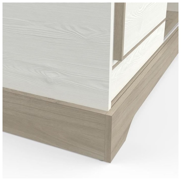 Banc TV - 2 portes coulissantes - mélamine blanc structuré et chene