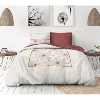 LE TRAIT Parure de couette Percale de Coton - Rose - 240x260 cm