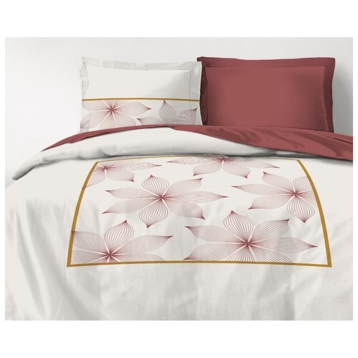 LE TRAIT Parure de couette Percale de Coton - Rose - 240x260 cm
