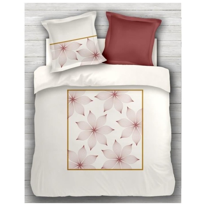 LE TRAIT Parure de couette Percale de Coton - Rose - 240x260 cm