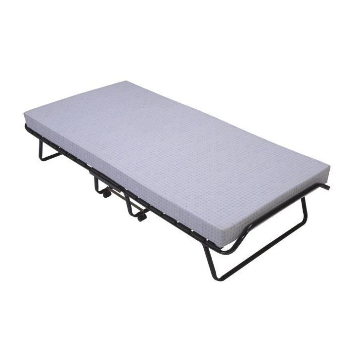 SEDAC Lit d'appoint pliant 17 lattes 90x190cm + Matelas mousse 10 cm