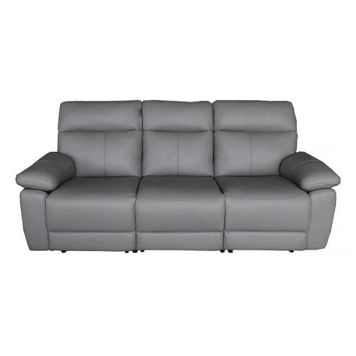 Canapé 3 places relax électrique - Cuir gris - L 222 x P 98 x H 103