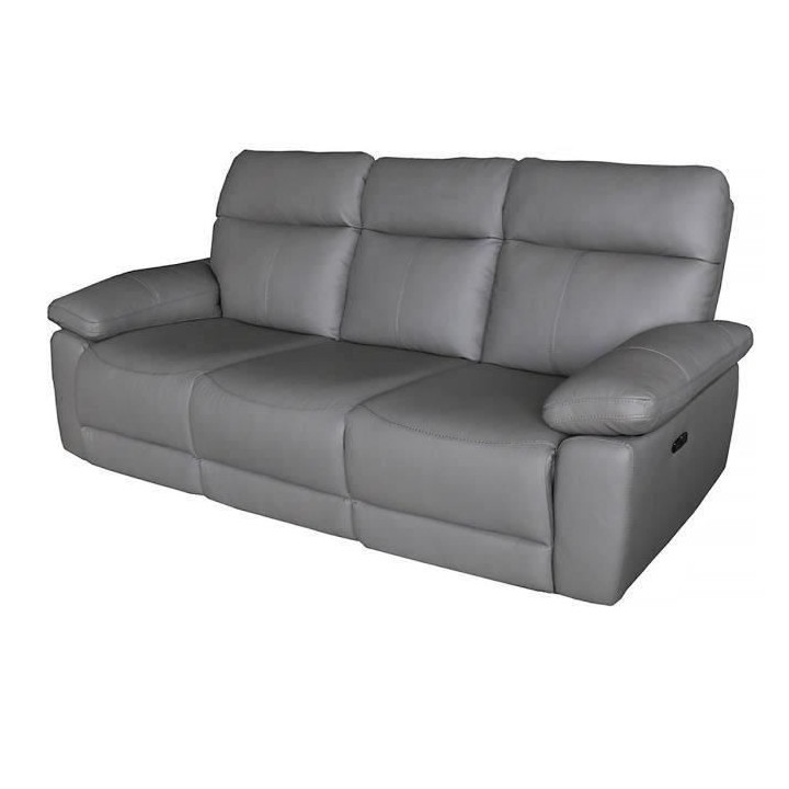 Canapé 3 places relax électrique - Cuir gris - L 222 x P 98 x H 103