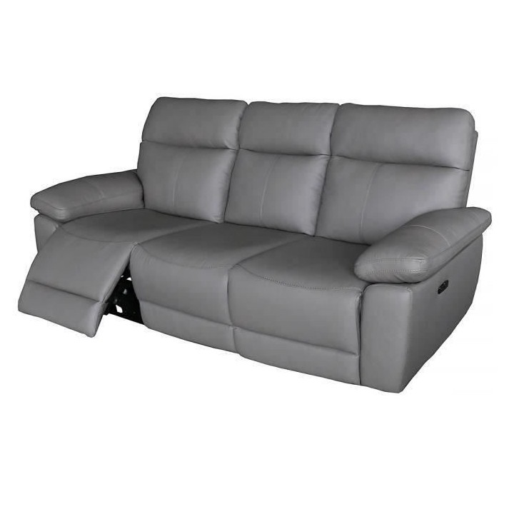 Canapé 3 places relax électrique - Cuir gris - L 222 x P 98 x H 103