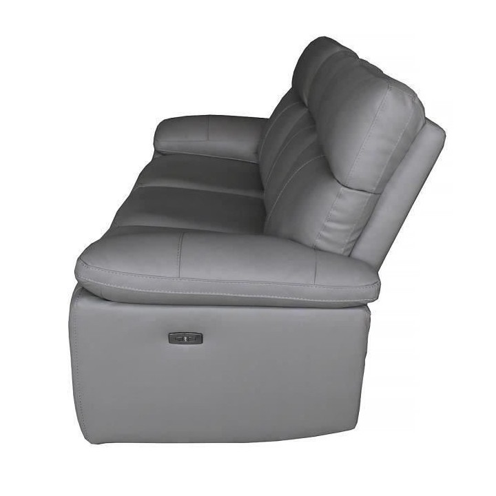 Canapé 3 places relax électrique - Cuir gris - L 222 x P 98 x H 103