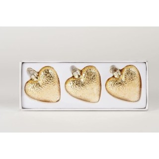 Set de 3 suspensions coeur déco de Noël - H 8 cm - Or
