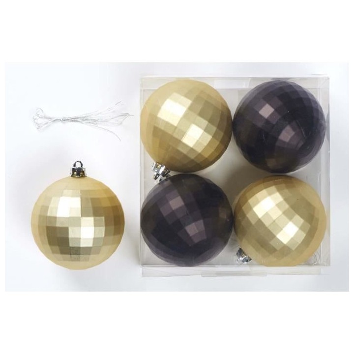 Set de 4 boules déco de Noël - Ø 8 cm - Or et noir