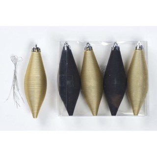Set de 4 suspensions déco de Noël - H 11,5 cm - Or et noir
