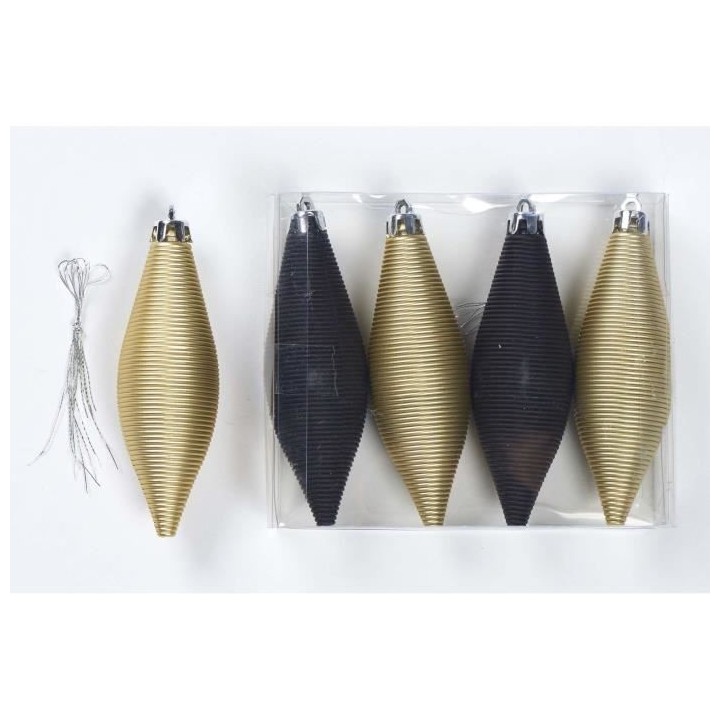 Set de 4 suspensions déco de Noël - H 11,5 cm - Or et noir