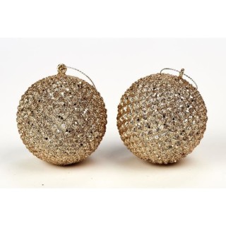 Set de 2 suspensions boules déco de Noël - ??Ø 7 cm - Or
