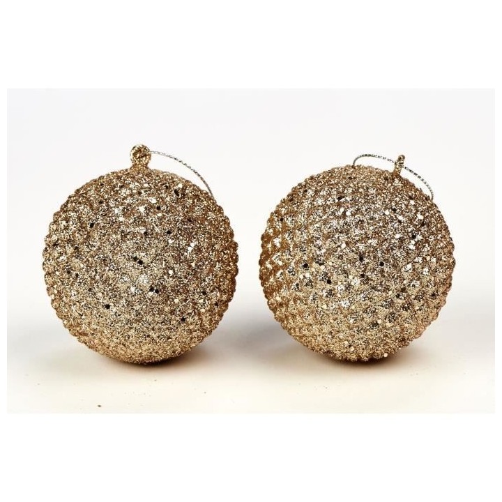Set de 2 suspensions boules déco de Noël - ??Ø 7 cm - Or