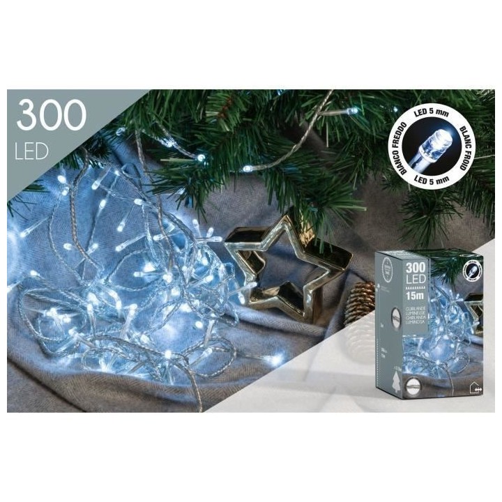 CP INTERNATIONAL Guirlande - 300 LED 5 mm blanc froid - L.12 m fil tra