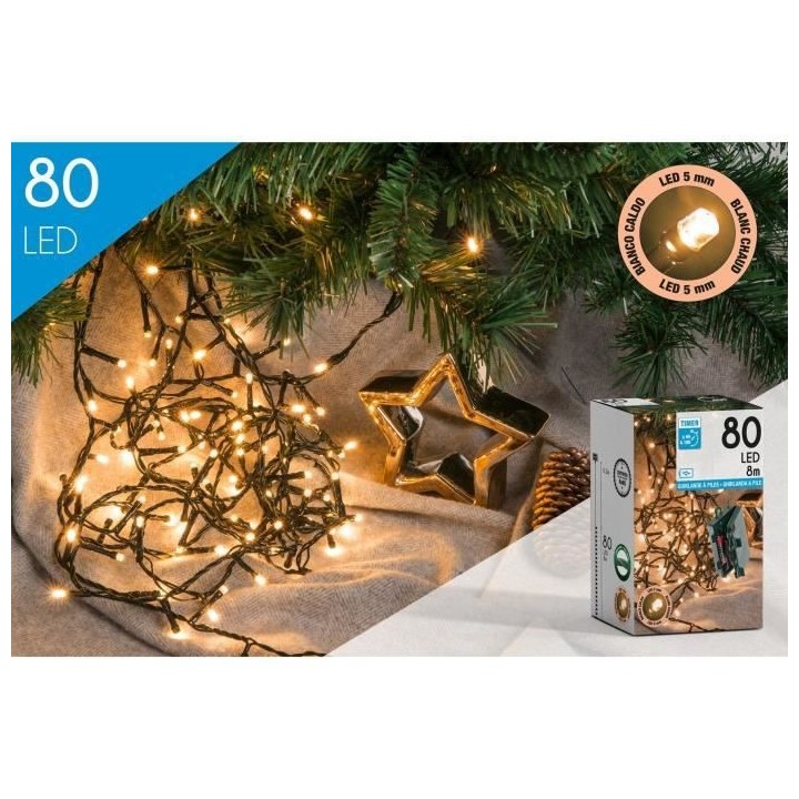 CP INTERNATIONAL Guirlande - 80 LED blanc traditionnel - L.8 m fil ver