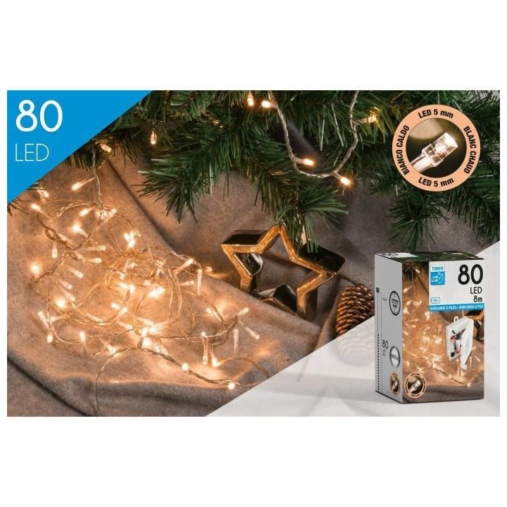 CP INTERNATIONAL Guirlande - 80 LED blanc traditionnel - L.8 m fil tra