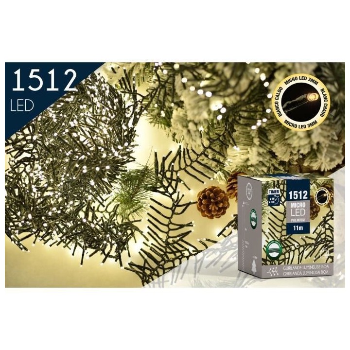 CP INTERNATIONAL Guirlande Boa - 1512 microled 3 mm blanc chaud - L.11