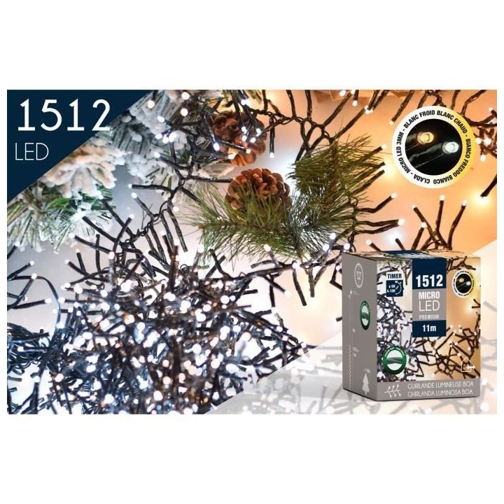 CP INTERNATIONAL Guirlande Boa - 1512 microled 3 mm blanc froid et cha