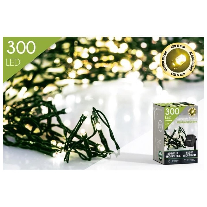 CP INTERNATIONAL Guirlande - 300 LED blanc chaud - L.1,5 m fil vert