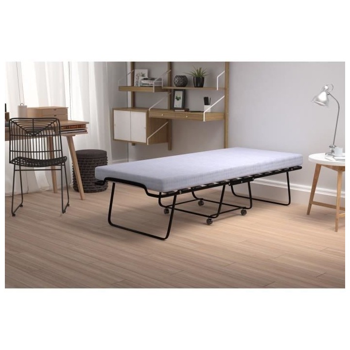 SEDAC Lit d'appoint pliant 17 lattes 90x190cm + Matelas mousse 10 cm