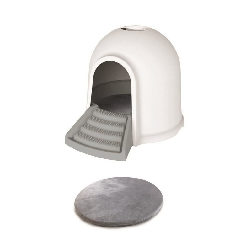 M-PETS Maison de toilette Igloo 2en1 - 45,7x59,7x43,2cm - Blanc et gris - Pour chat