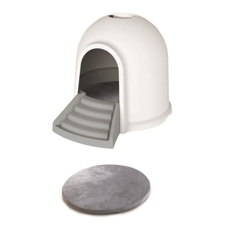 M-PETS Maison de toilette Igloo 2en1 - 45,7x59,7x43,2cm - Blanc et gri