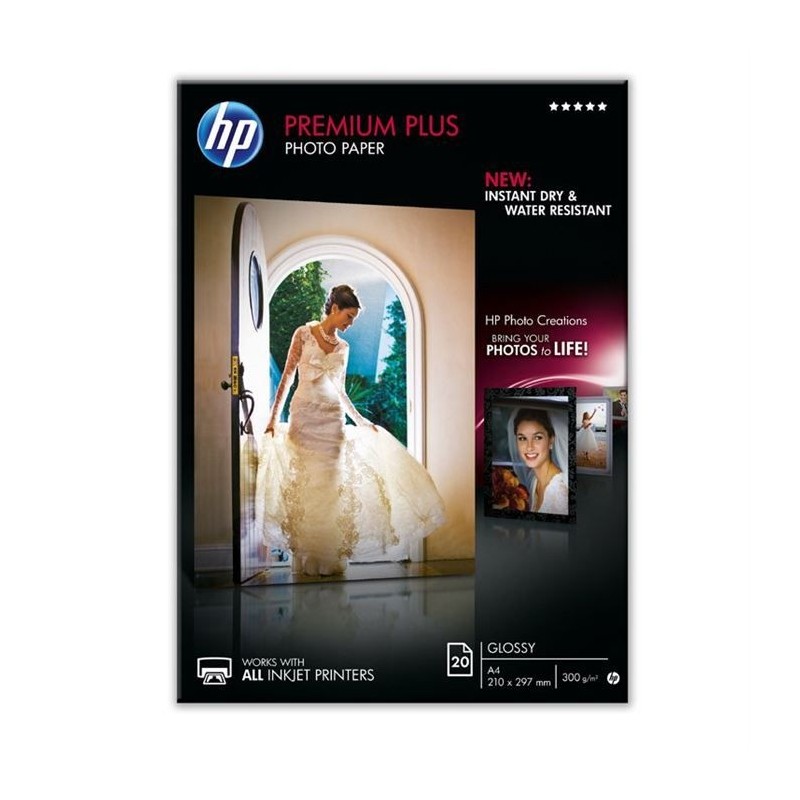 Papier photo HP Premium Plus, brillant, 300 g/m2, A4, 20 feuilles (CR672A)