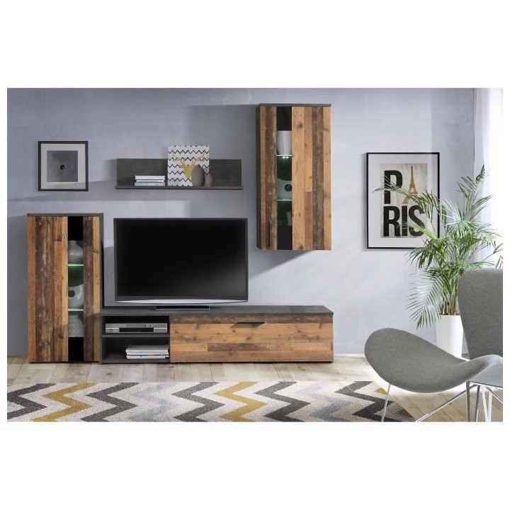 Ensemble meuble TV - Style industriel - 213 x 184 x 41,3 cm - ARANTUS