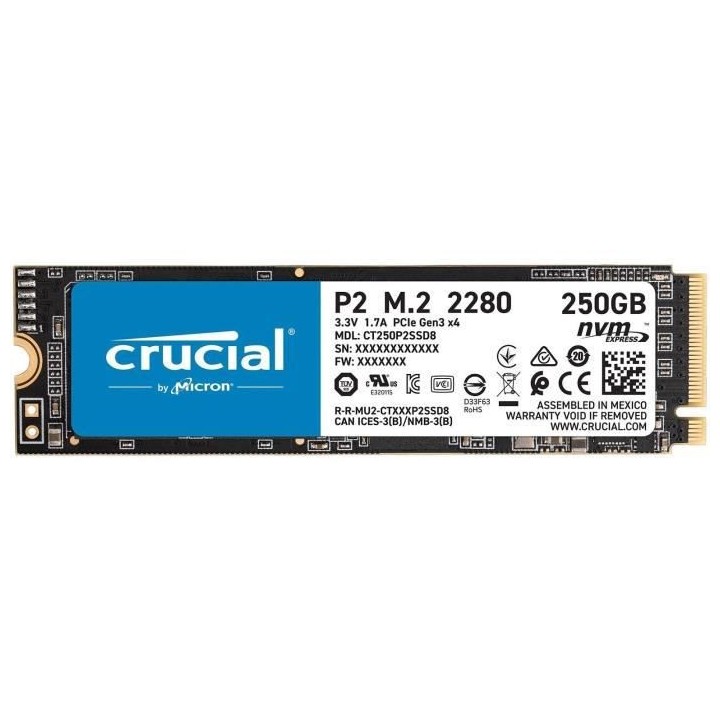 CRUCIAL - SSD Interne - P2 - 250Go - M.2 Nvme (CT250P2SSD8)