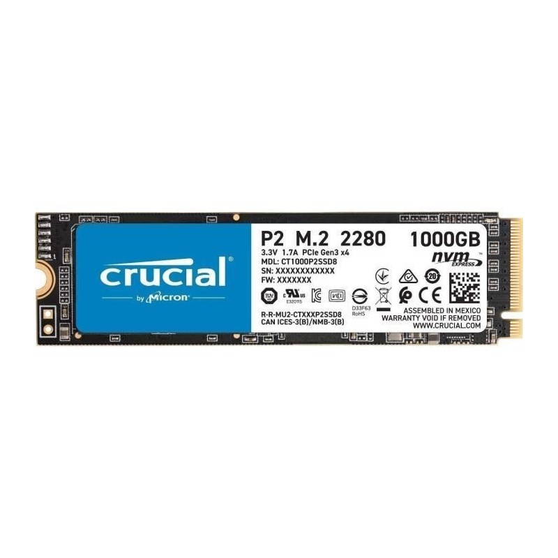 CRUCIAL - SSD Interne - P2 - 1To - M.2 Nvme (CT1000P2SSD8)