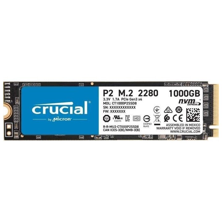 CRUCIAL - SSD Interne - P2 - 1To - M.2 Nvme (CT1000P2SSD8)