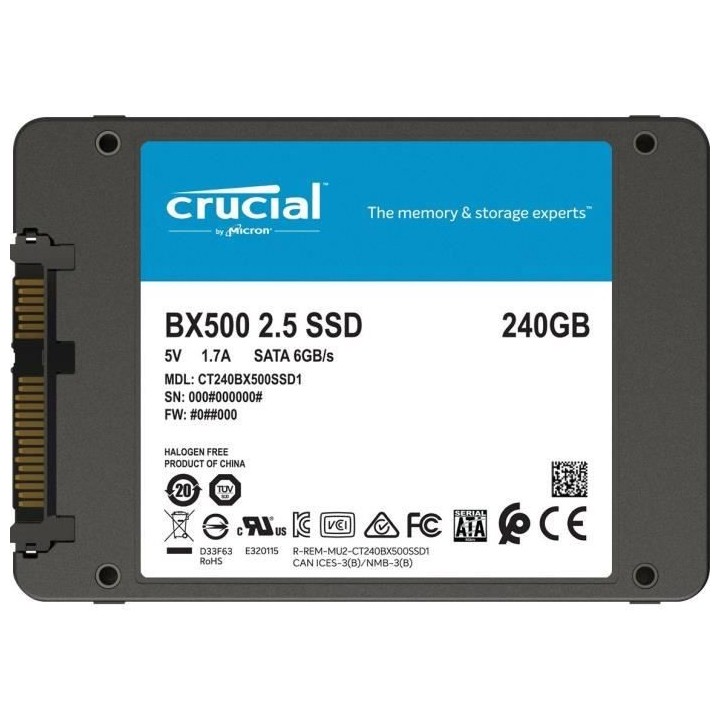 CRUCIAL - Disque SSD Interne - BX500 - 240Go - 2,5 (CT240BX500SSD1)
