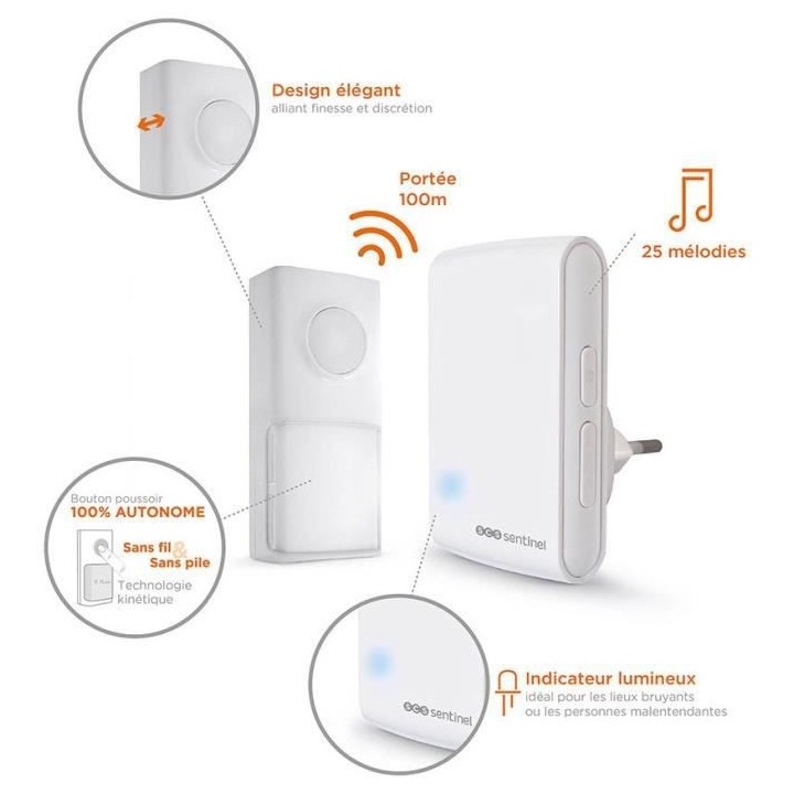 SCS SENTINEL Carillon EcoBell 100 enfichable sans fil et sans piles