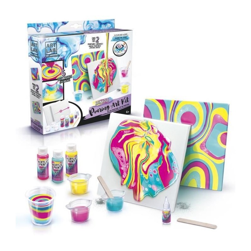 ART LAB Pouring Paint - Kit de Peinture theme Rainbow - Coffret pour enfant - Peinture acrylique