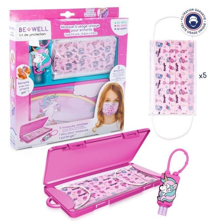 BE WELL Kit de Protection Licorne - Prévention complet : Masques jeta